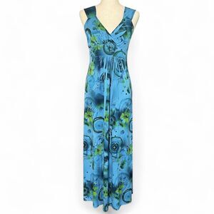 Fresh of LA Vtg Y2K Babydoll Maxi Dress S M Fairy Boho Indie Floral Blue Green